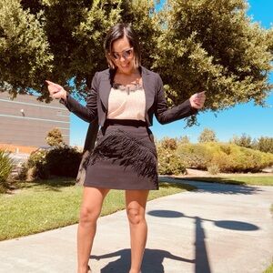 Zara Black Mini Skirt with Fringe Detail